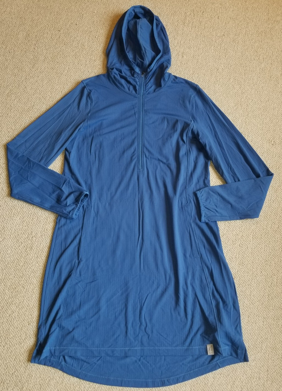 Womens Top-L.L. BEAN-blue nylon stretch knit 'Sand Beach Coverup Hooded Tunic'-S